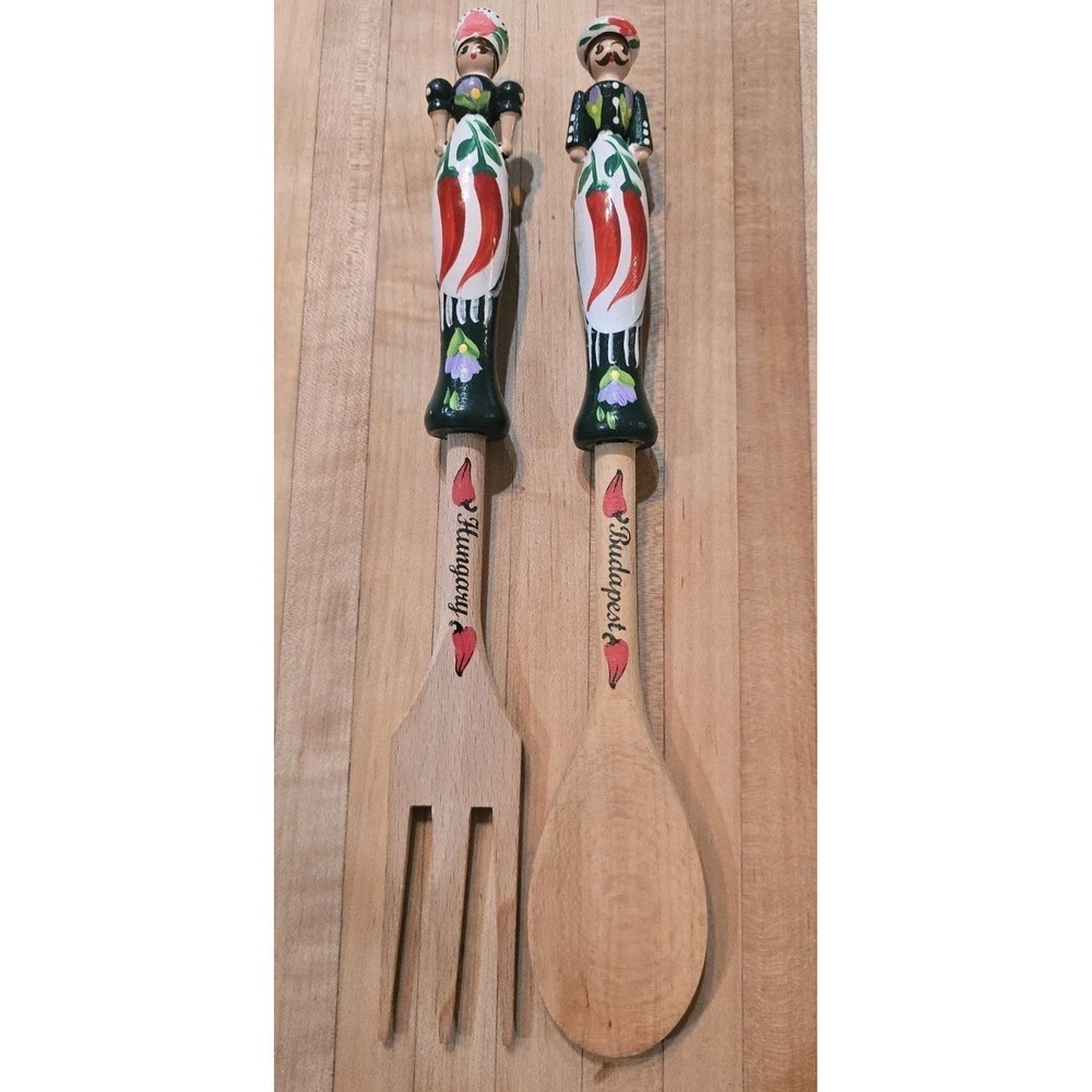 Hungarian Folk Art Wooden Spoon & Fork‎ Set Hand Painted Paprika Kitchen Decor